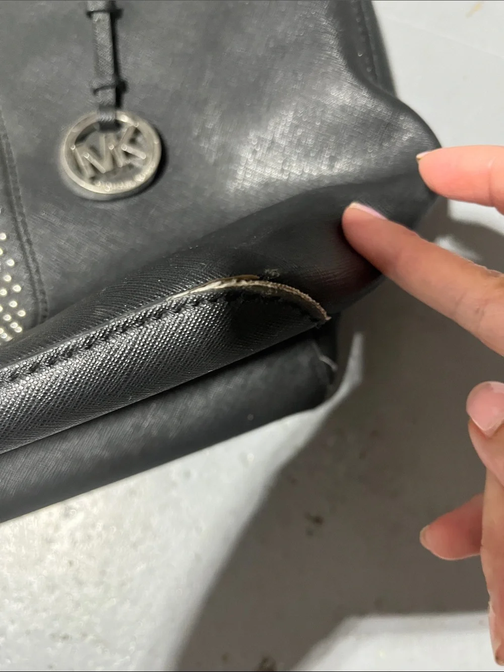 Michael Kors Black Studded Canvas Tote with MK Charm